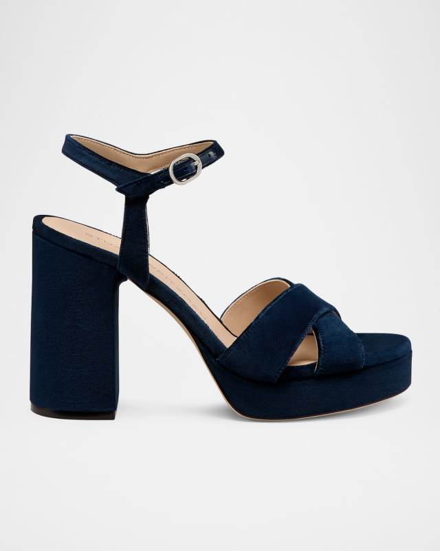 90mm Dayna Velvet Platform Block-Heel Sandal